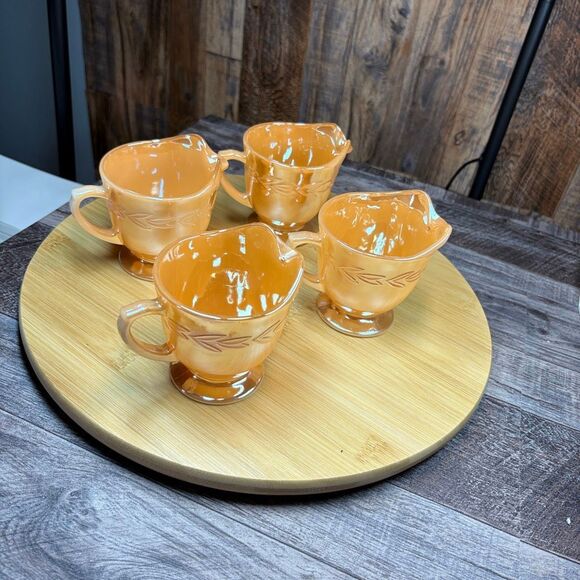 Vintage Fire-King Peach Lustre Laurel Creamer Set (Set of 4) - Picture 1 of 6